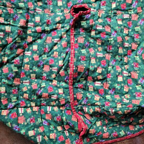 Square Quilted Christmas Tree Skirt Collar Gift Print Plaid Hand‎ Made 24" - Picture 6 of 9